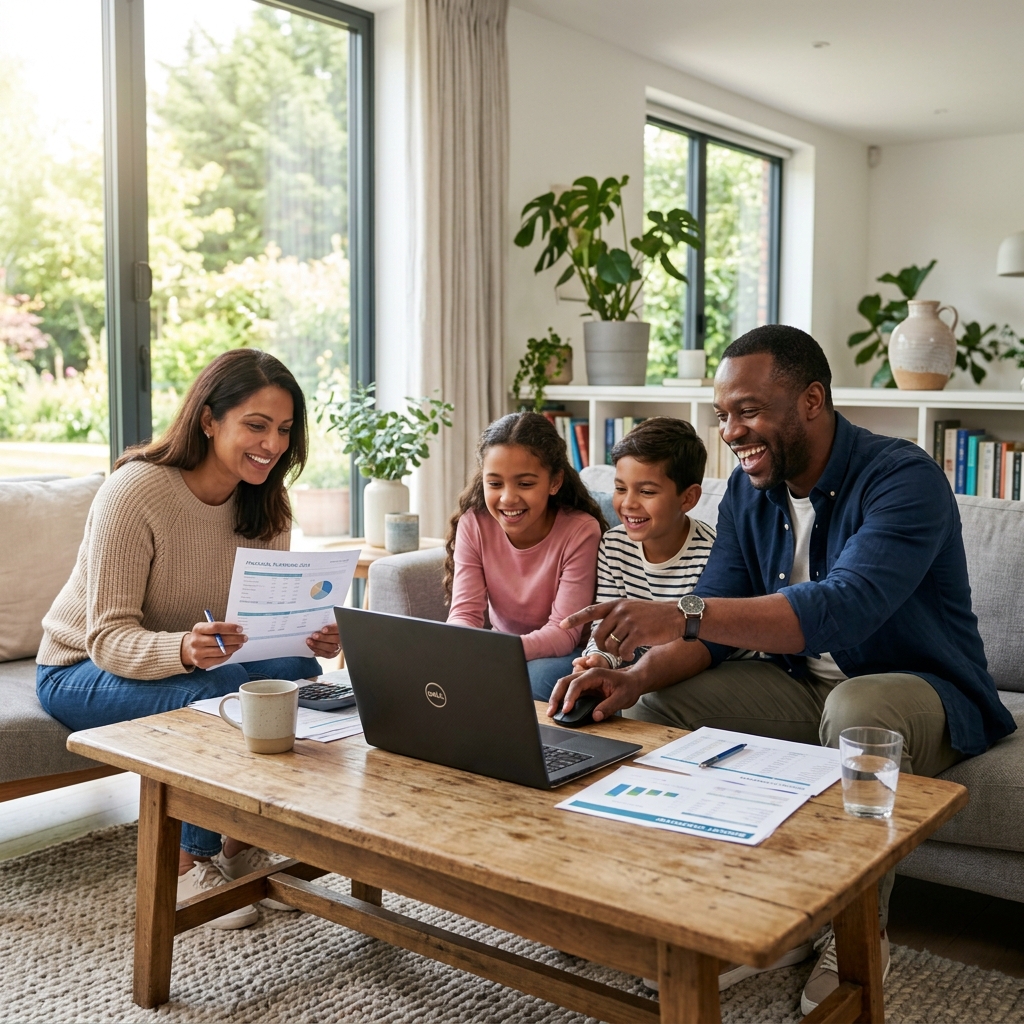 Happy family with financial security